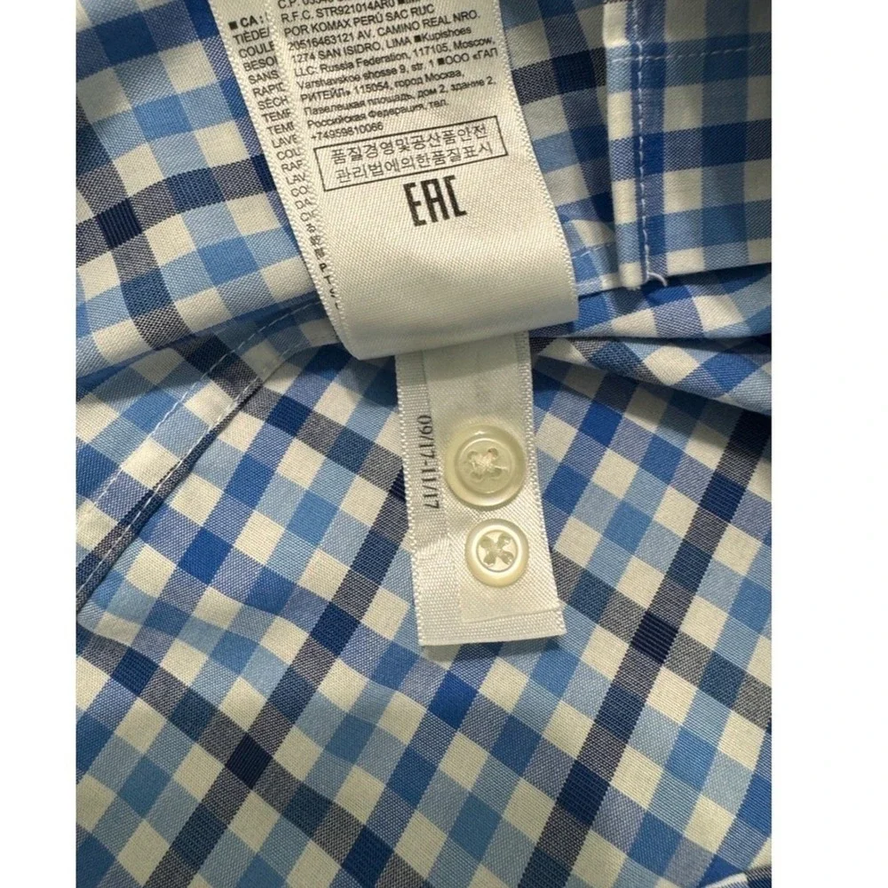 Banana‎ Republic Shirt Mens Medium Grant Fit Blue Gingham Check Stretch Dress
